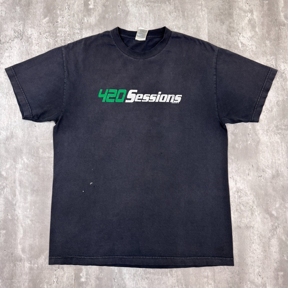 Vintage 420 Sessions T-Shirt Mens Large Black Smoking Weed Blaze Grunge 2000s